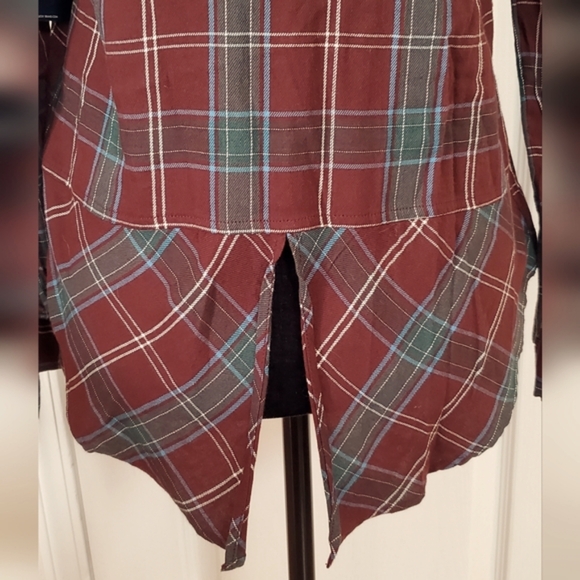 Lucky Brand NWT women's burgendy & greens plaid long sleeve button shirt sz XS - Picture 9 of 14